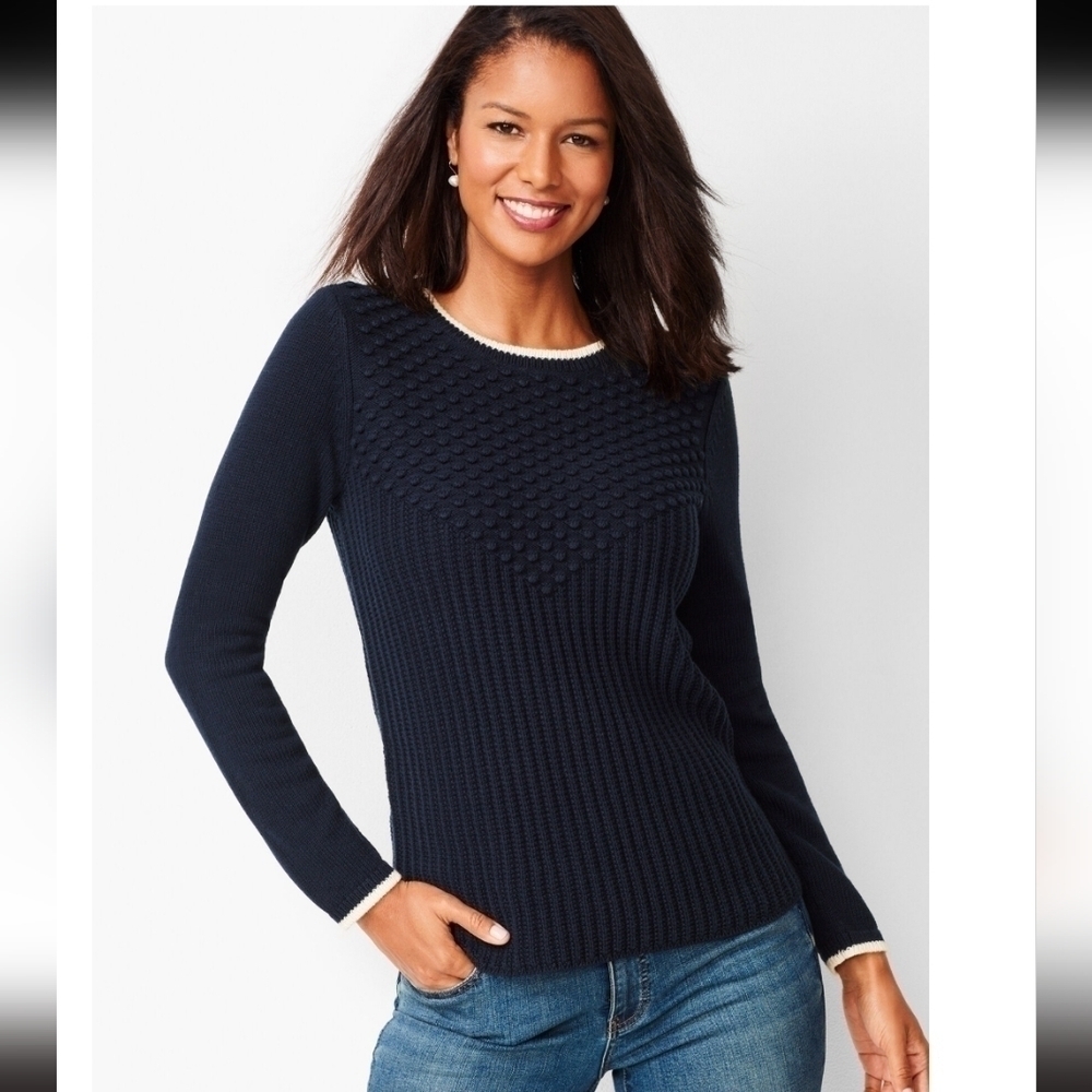 Talbots Textured Navy Cotton Sweater Sz LP
